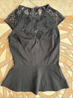 Guess Black Lace Peplum Top small